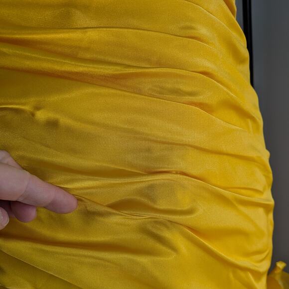 Vintage Prom Dress Maxi Gown 16 Yellow Glam Y2K Satin Slip Red Carpet Movie Star - Picture 16 of 16